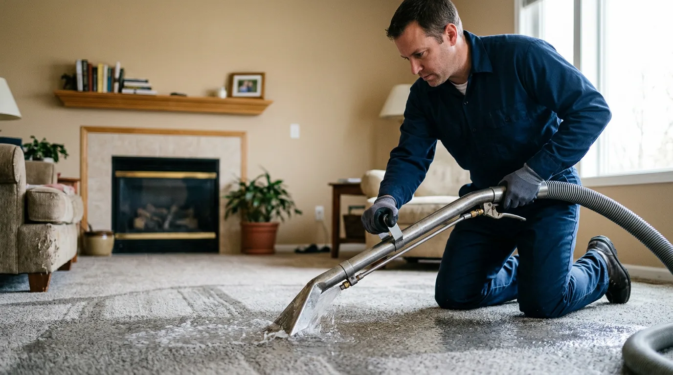 Water damage restoration technician working near Marseilles, IL